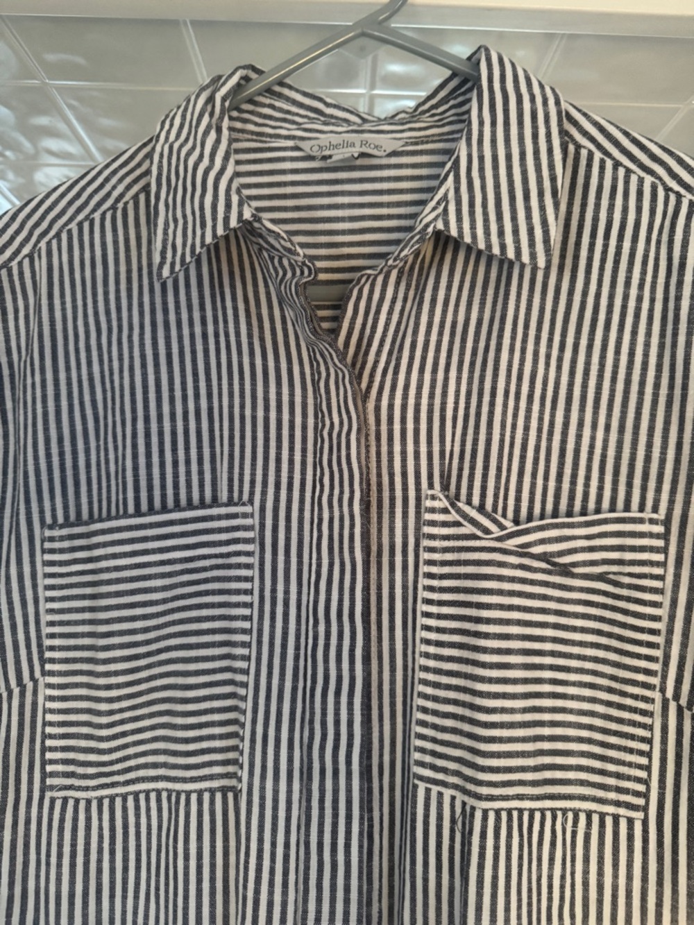 Ophelia Roe Pinstripe Shirt Dress - Oversized 100% Cotton Shacket - M - Picture 3 of 8